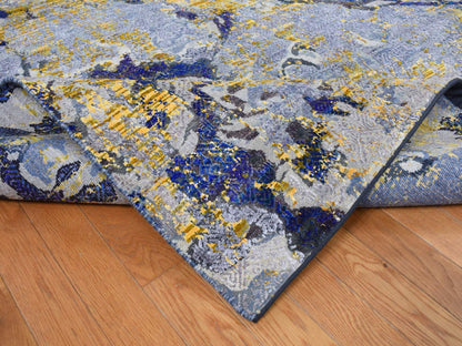 Yellow 8'10" x 12'5" Modern / Contemporary Hand knotted Wool/Silk Rug - Sku: O087130