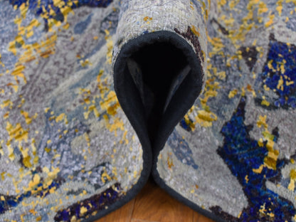 Yellow 8'10" x 12'5" Modern / Contemporary Hand knotted Wool/Silk Rug - Sku: O087130