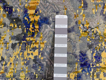 Yellow 8'10" x 12'5" Modern / Contemporary Hand knotted Wool/Silk Rug - Sku: O087130