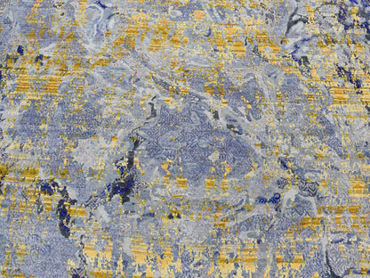 Yellow 8'10" x 12'5" Modern / Contemporary Hand knotted Wool/Silk Rug - Sku: O087130