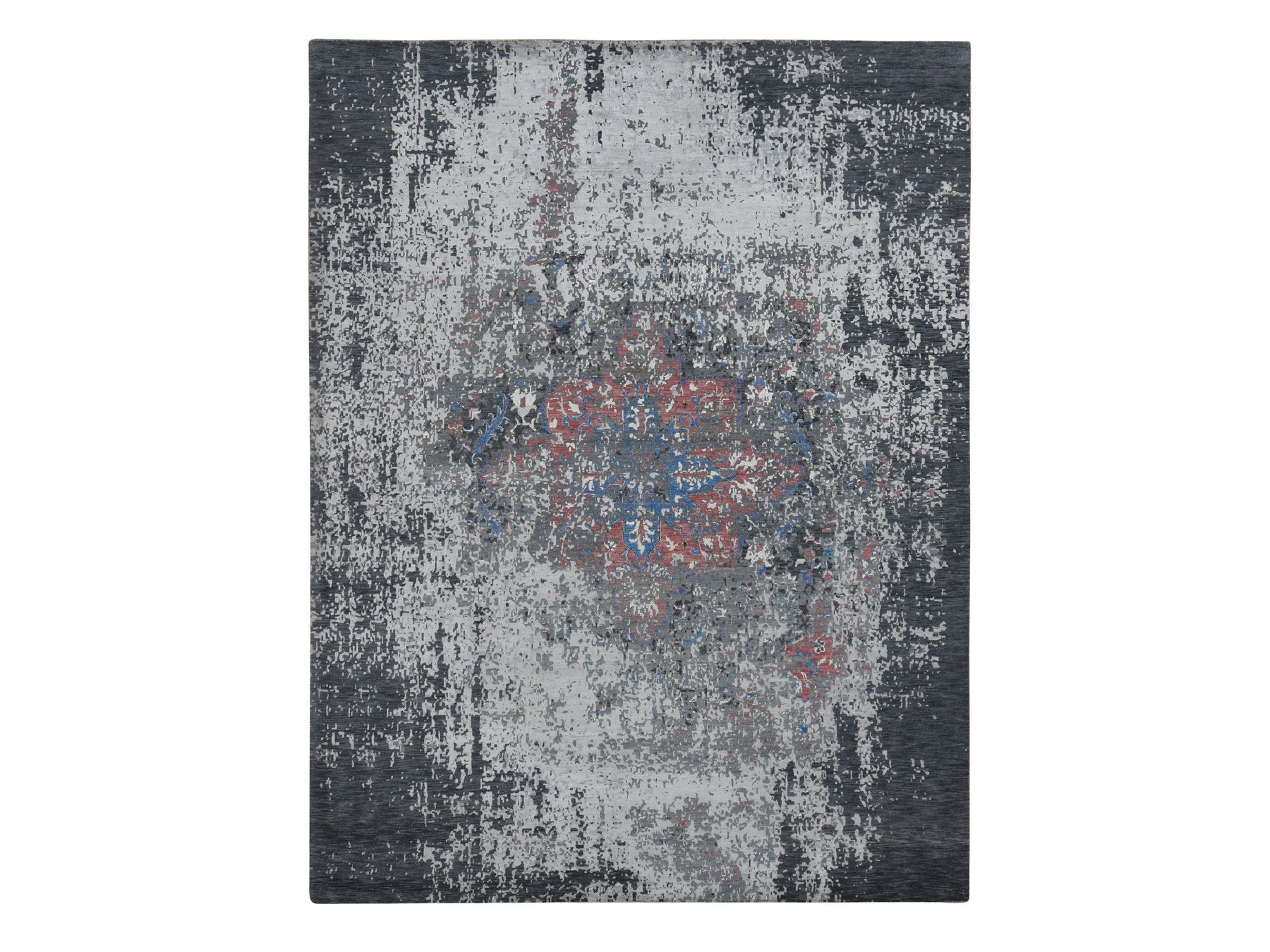 Heriz Heriz hand-knotted wool/silk rug in Gray, 9'2" x 12' — SKU O087131