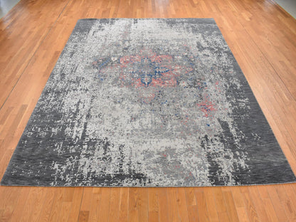 Grey 9'2" x 12'0" Traditional Hand knotted Wool/Silk Rug - Sku: O087131