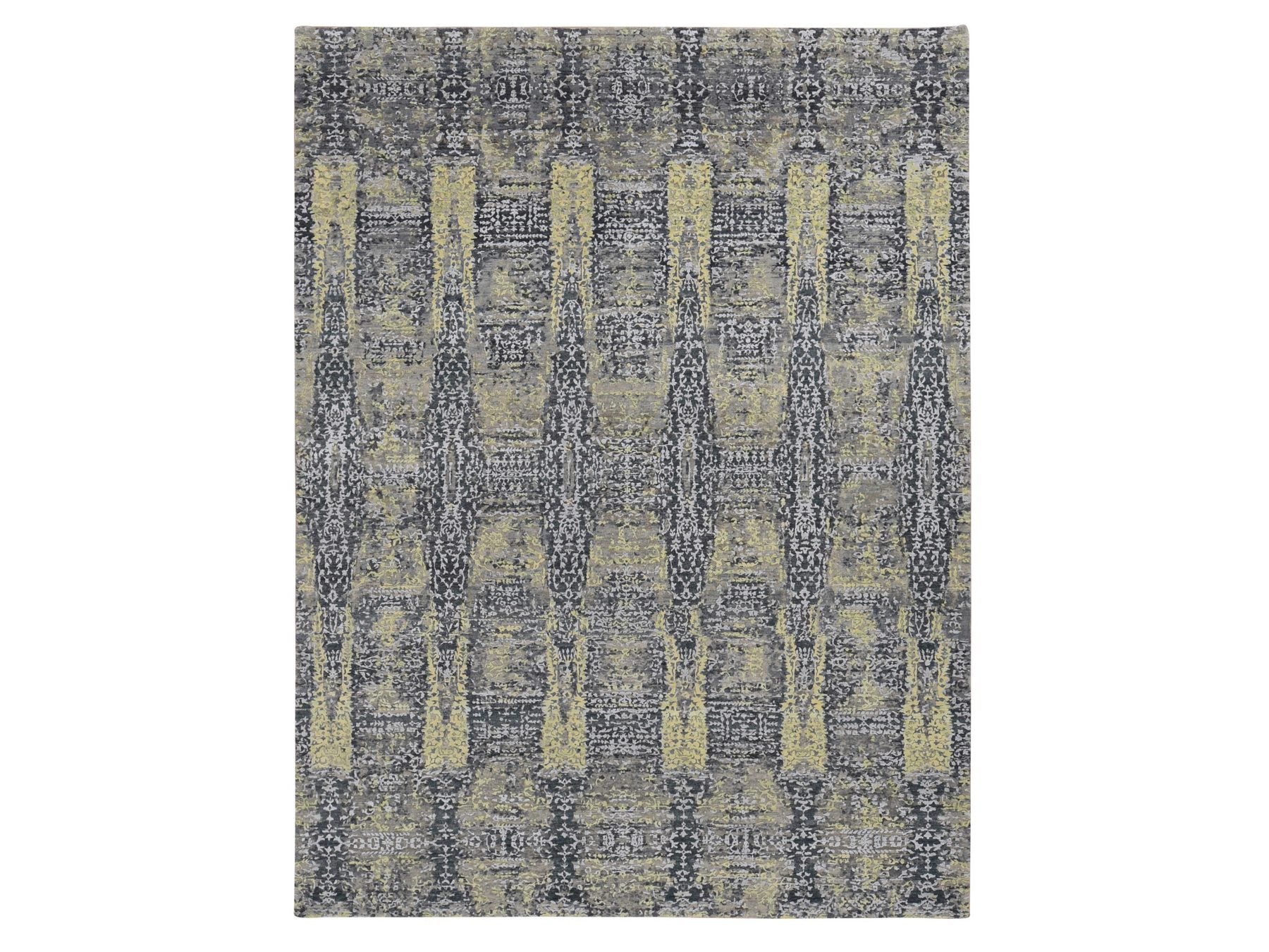 Modern / Contemporary hand-knotted wool/silk rug in Yellow, 8'10" x 11'9" — SKU O087132