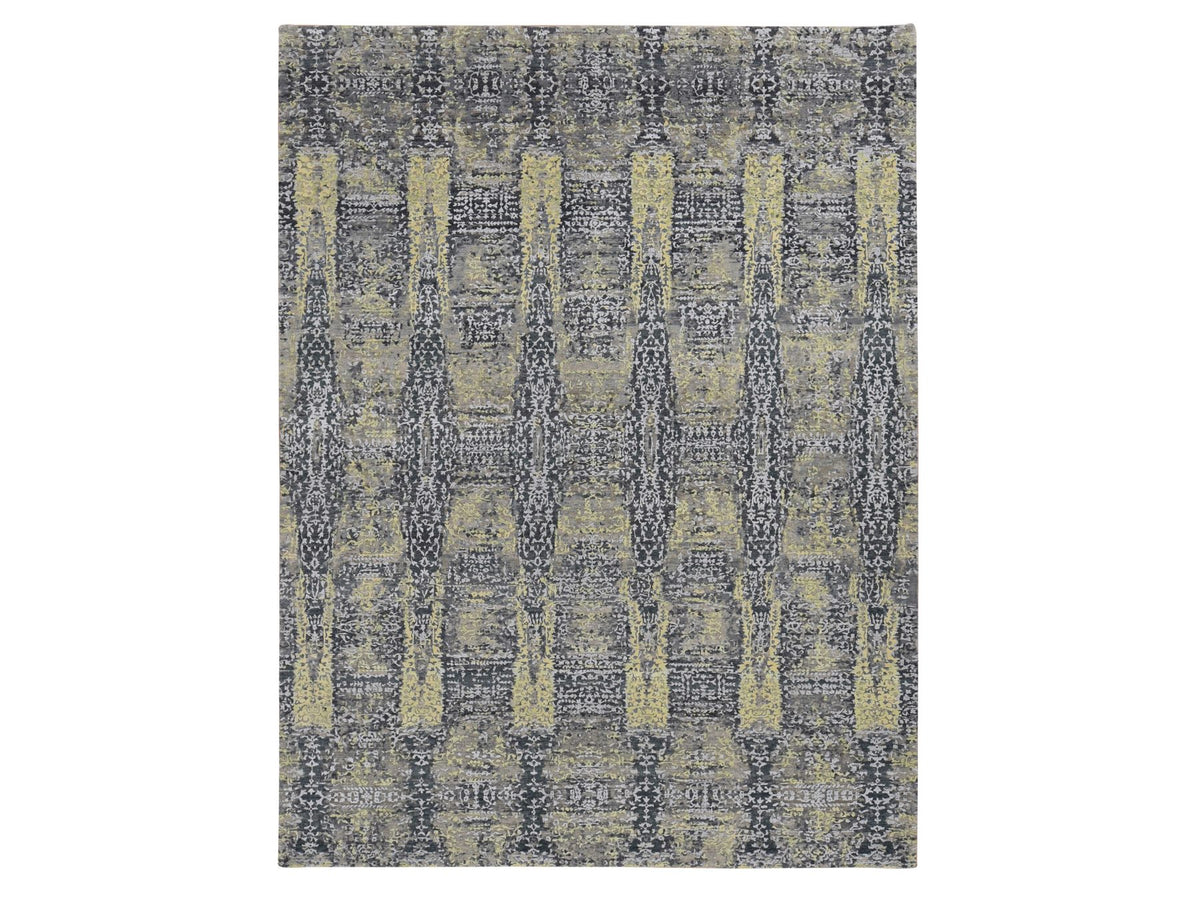 Modern / Contemporary hand-knotted wool/silk rug in Yellow, 8'10" x 11'9" — SKU O087132