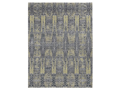 Modern / Contemporary hand-knotted wool/silk rug in Yellow, 8'10" x 11'9" — SKU O087132