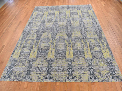 Modern / Contemporary hand-knotted wool/silk rug in Yellow, 8'10" x 11'9" — SKU O087132 (view 2)