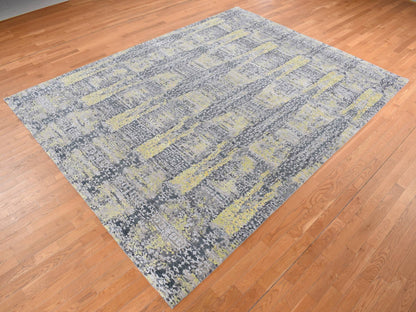 Modern / Contemporary hand-knotted wool/silk rug in Yellow, 8'10" x 11'9" — SKU O087132 (view 3)