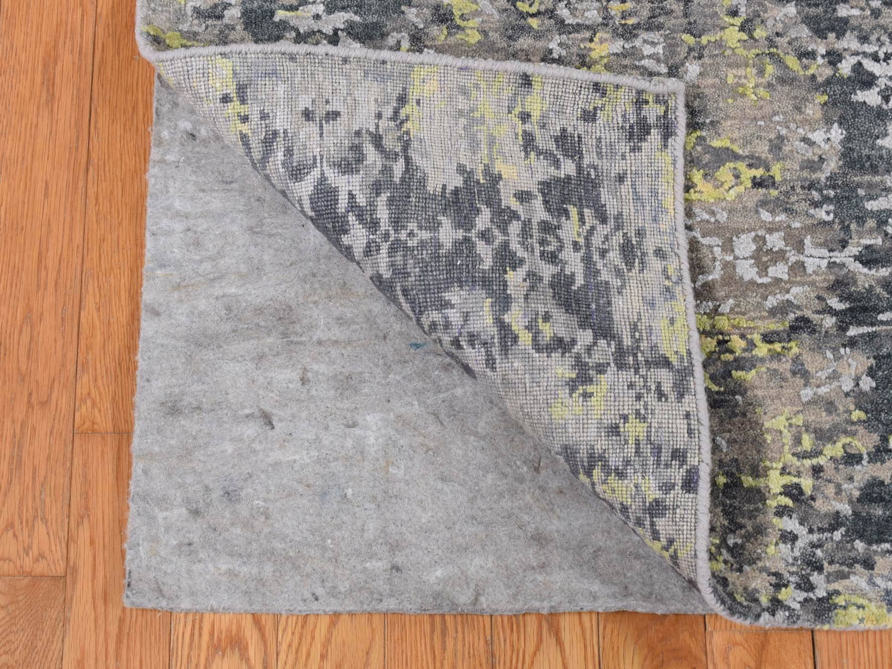 Modern / Contemporary hand-knotted wool/silk rug in Yellow, 8'10" x 11'9" — SKU O087132 (view 4)