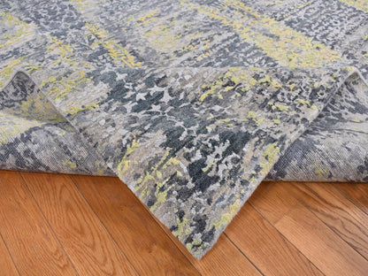 Modern / Contemporary hand-knotted wool/silk rug in Yellow, 8'10" x 11'9" — SKU O087132 (view 5)