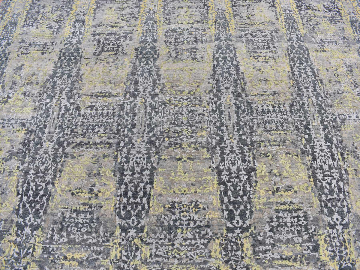 Modern / Contemporary hand-knotted wool/silk rug in Yellow, 8'10" x 11'9" — SKU O087132 (view 8)