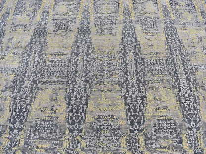 Modern / Contemporary hand-knotted wool/silk rug in Yellow, 8'10" x 11'9" — SKU O087132 (view 8)