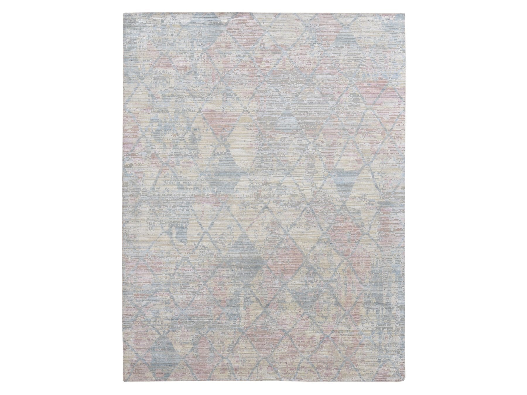 Modern / Contemporary hand-knotted wool/silk rug in Yellow, 9' x 11'10" — SKU O087133