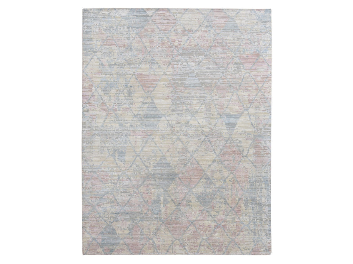 Modern / Contemporary hand-knotted wool/silk rug in Yellow, 9' x 11'10" — SKU O087133
