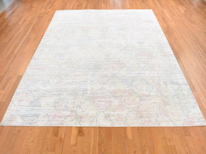 Modern / Contemporary hand-knotted wool/silk rug in Yellow, 9' x 11'10" — SKU O087133 (view 2)