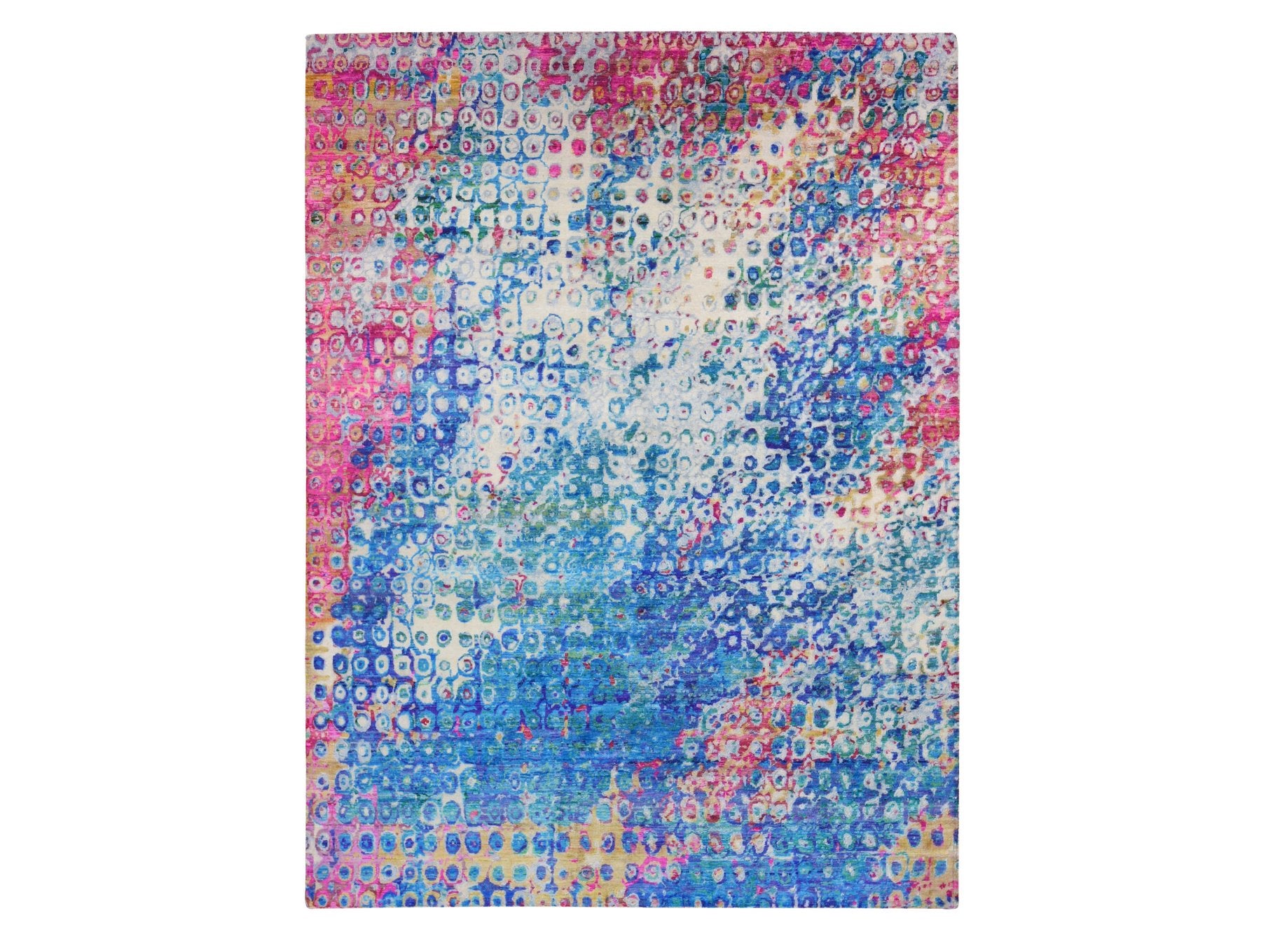 Transitional hand-knotted wool/sari silk rug in Blue, 9'1" x 12'1" — SKU O087138