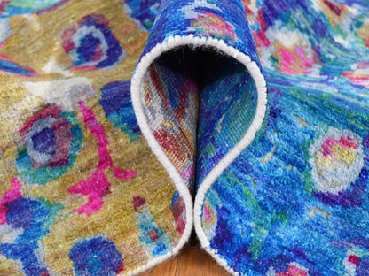 Blue 9'1" x 12'1" Transitional Hand knotted Wool/Silk Rug - Sku: O087138
