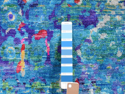 Blue 9'1" x 12'1" Transitional Hand knotted Wool/Silk Rug - Sku: O087138