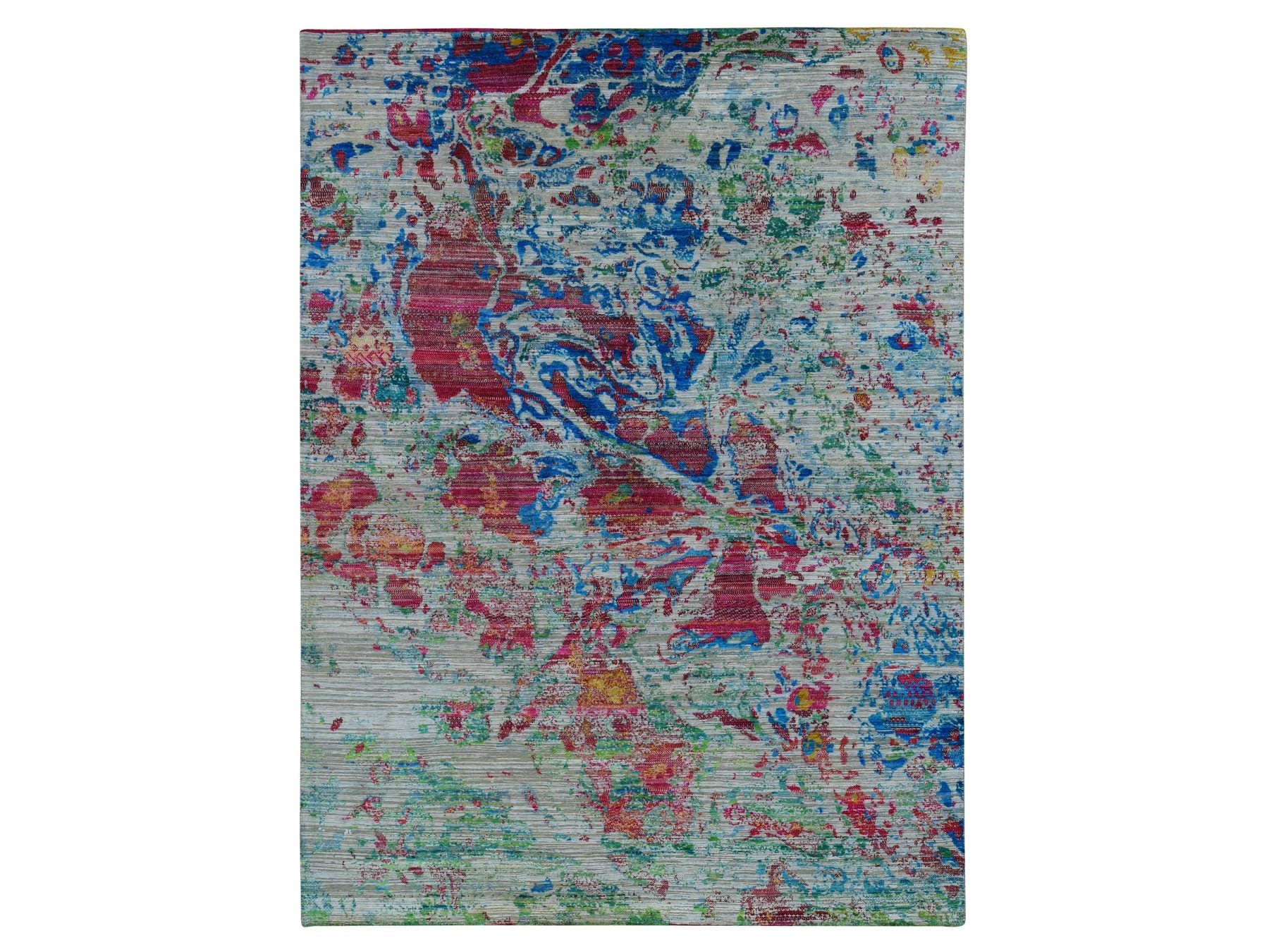 Modern / Contemporary hand-knotted wool/silk rug in Gray, 8'10" x 12'2" — SKU O087140
