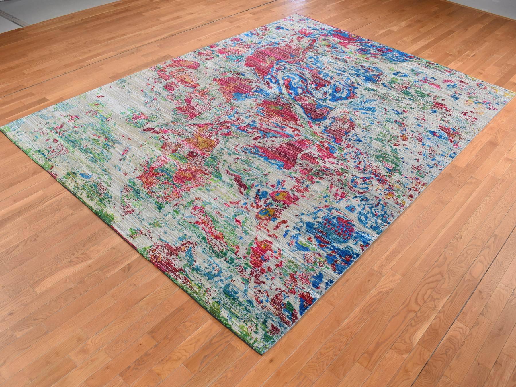 Modern / Contemporary hand-knotted wool/silk rug in Gray, 8'10" x 12'2" — SKU O087140 (view 3)