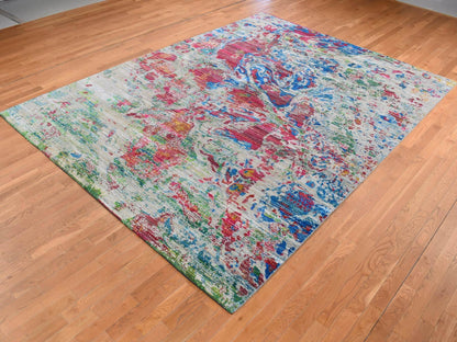 Modern / Contemporary hand-knotted wool/silk rug in Gray, 8'10" x 12'2" — SKU O087140 (view 3)