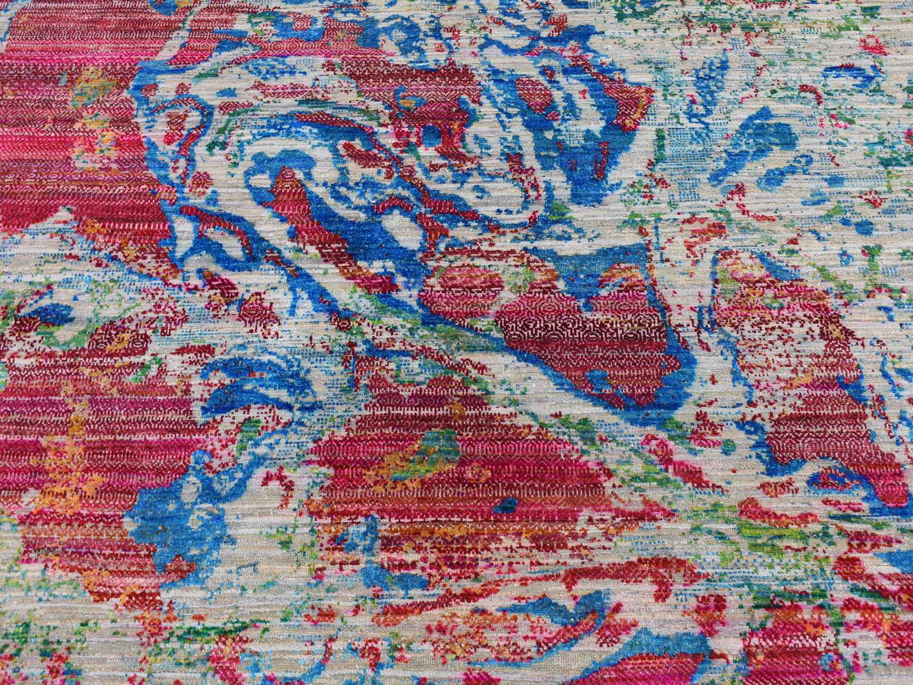 Modern / Contemporary hand-knotted wool/silk rug in Gray, 8'10" x 12'2" — SKU O087140 (view 8)
