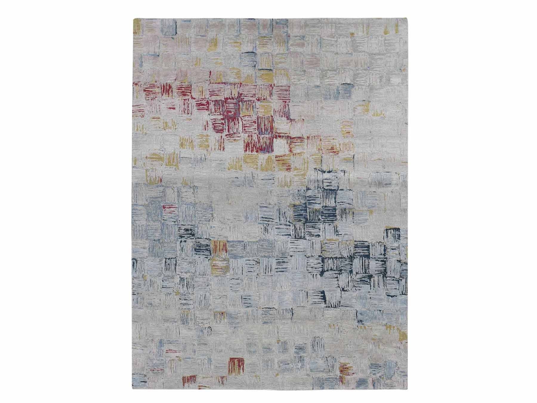 Modern / Contemporary hand-knotted wool/silk rug in Gray, 8'10" x 12' — SKU O087142