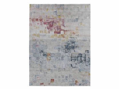 Modern / Contemporary hand-knotted wool/silk rug in Gray, 8'10" x 12' — SKU O087142