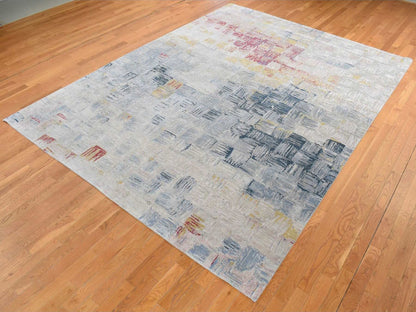 Modern / Contemporary hand-knotted wool/silk rug in Gray, 8'10" x 12' — SKU O087142 (view 3)