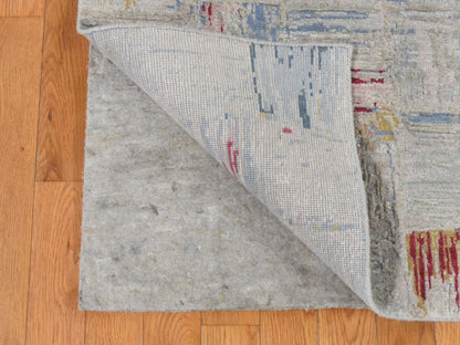 Grey 8'10" x 12'0" Modern and Contemporary Hand knotted Wool/Silk Rug - Sku: O087142