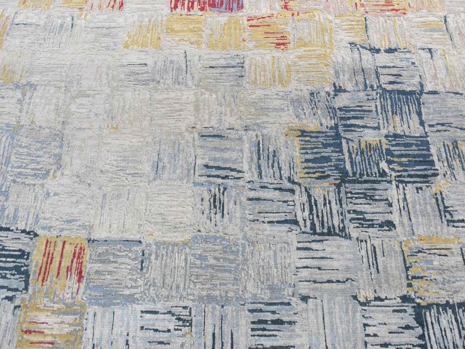 Modern / Contemporary hand-knotted wool/silk rug in Gray, 8'10" x 12' — SKU O087142 (view 8)