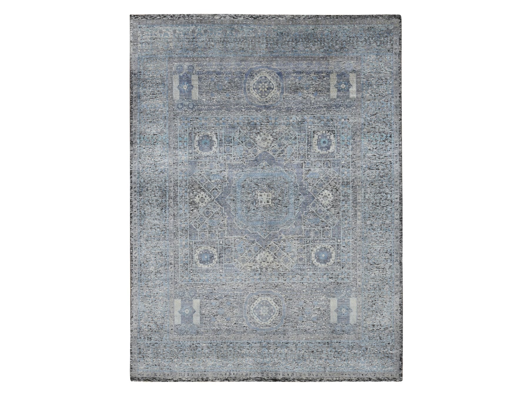 Mamluk Mamluk hand-knotted wool/silk rug in Blue, 8'8" x 11'10" — SKU O087143