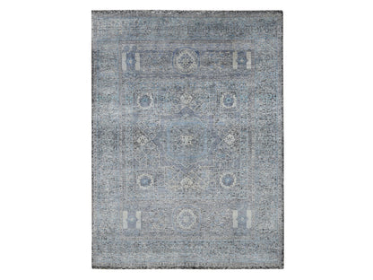 Blue 8'8" x 11'10" Mamluk Hand knotted Wool/Silk Rug - Sku: O087143