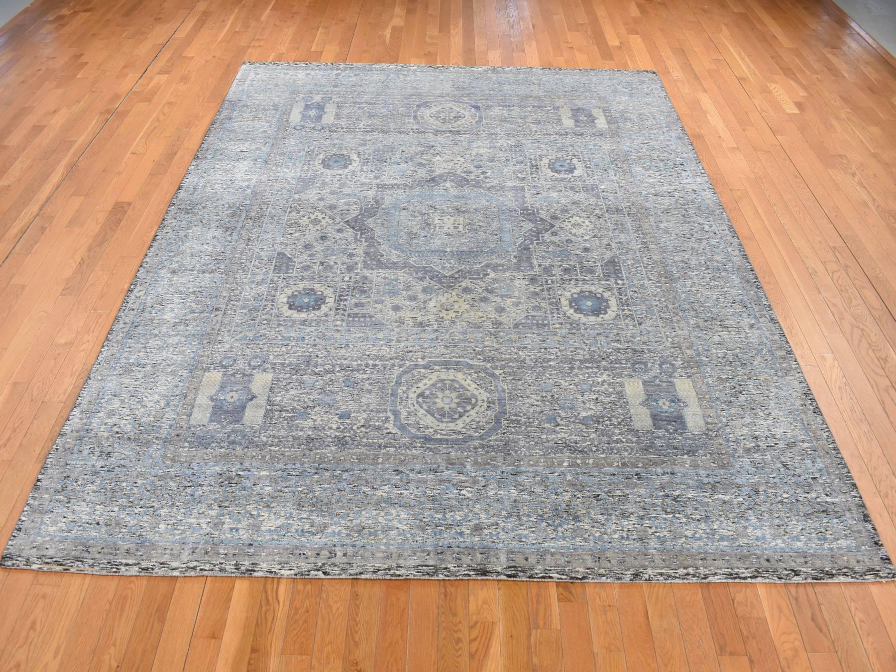 Mamluk Mamluk hand-knotted wool/silk rug in Blue, 8'8" x 11'10" — SKU O087143 (view 2)