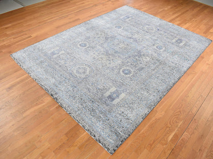 Blue 8'8" x 11'10" Mamluk Hand knotted Wool/Silk Rug - Sku: O087143
