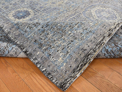 Blue 8'8" x 11'10" Mamluk Hand knotted Wool/Silk Rug - Sku: O087143