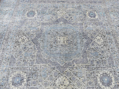 Blue 8'8" x 11'10" Mamluk Hand knotted Wool/Silk Rug - Sku: O087143