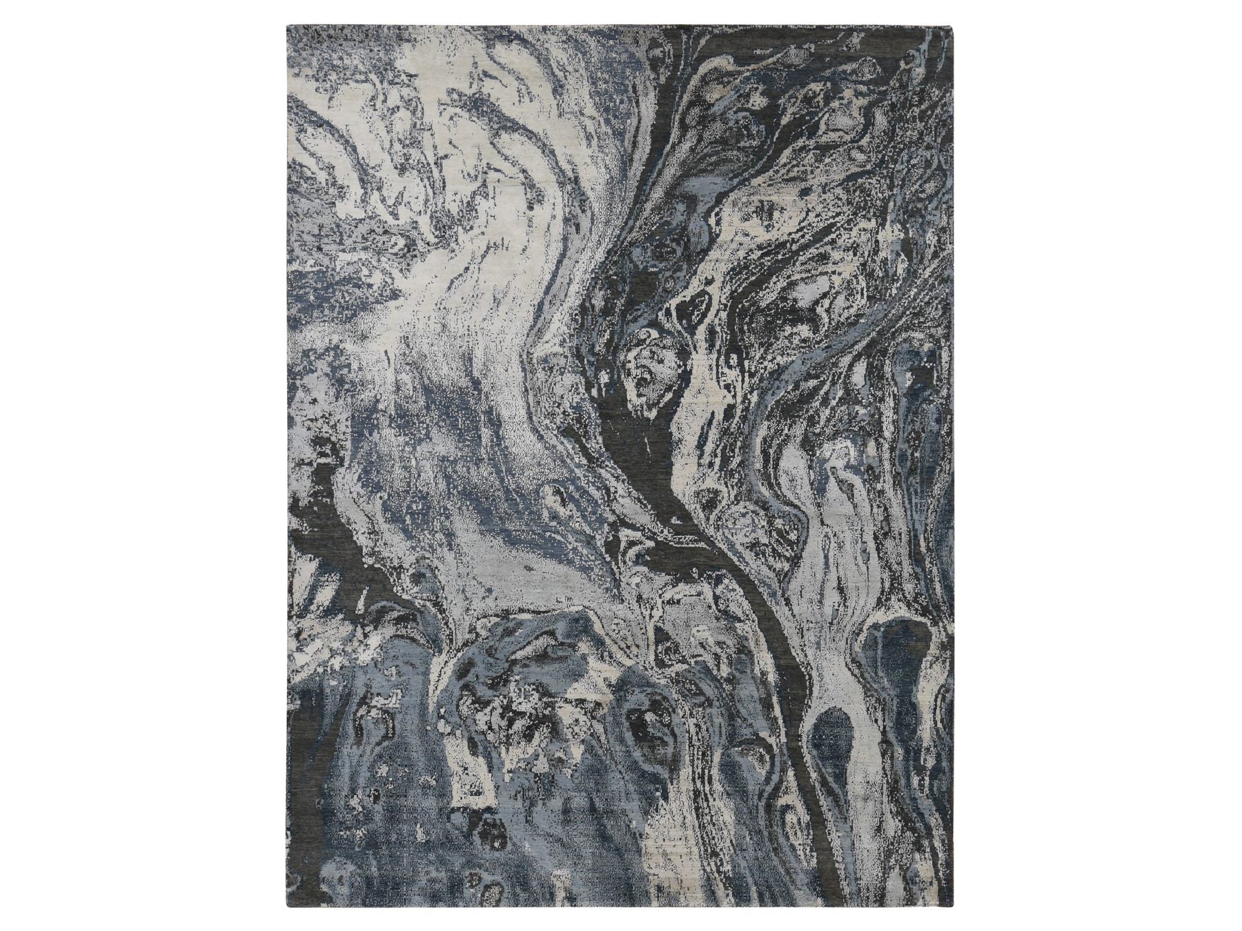 Modern / Contemporary hand-knotted wool/silk rug in Blue, 9' x 12'1" — SKU O087146