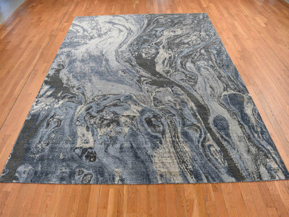 Blue 9'0" x 12'1" Modern and Contemporary Hand knotted Wool/Silk Rug - Sku: O087146