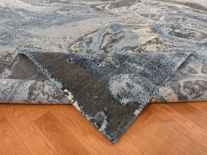 Blue 9'0" x 12'1" Modern and Contemporary Hand knotted Wool/Silk Rug - Sku: O087146