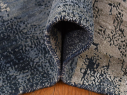 Blue 9'0" x 12'1" Modern and Contemporary Hand knotted Wool/Silk Rug - Sku: O087146