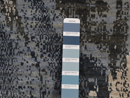 Blue 9'0" x 12'1" Modern and Contemporary Hand knotted Wool/Silk Rug - Sku: O087146