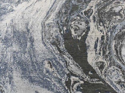 Blue 9'0" x 12'1" Modern and Contemporary Hand knotted Wool/Silk Rug - Sku: O087146