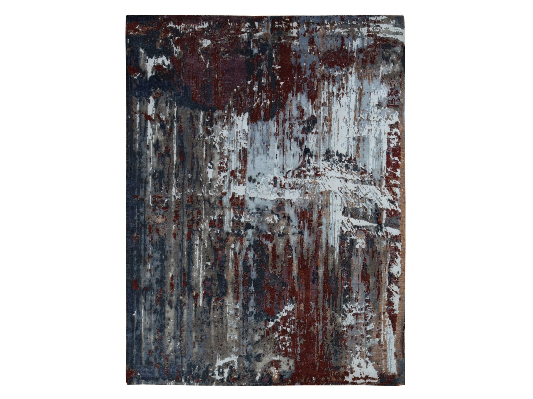 Modern / Contemporary hand-knotted wool/silk rug in Red, 9' x 12'2" — SKU O087149