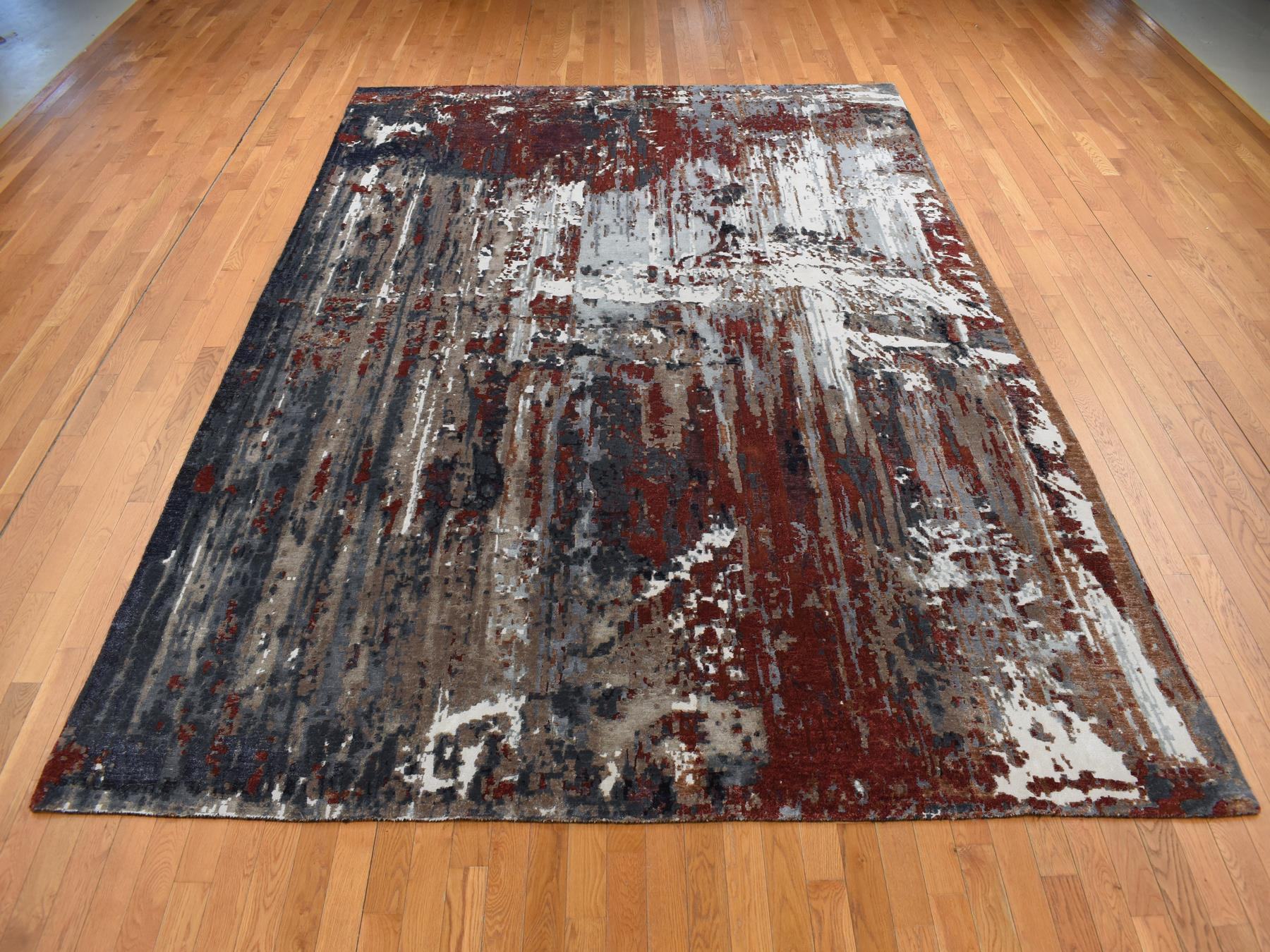 Modern / Contemporary hand-knotted wool/silk rug in Red, 9' x 12'2" — SKU O087149 (view 2)