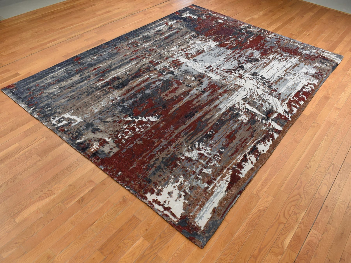 Modern / Contemporary hand-knotted wool/silk rug in Red, 9' x 12'2" — SKU O087149 (view 3)