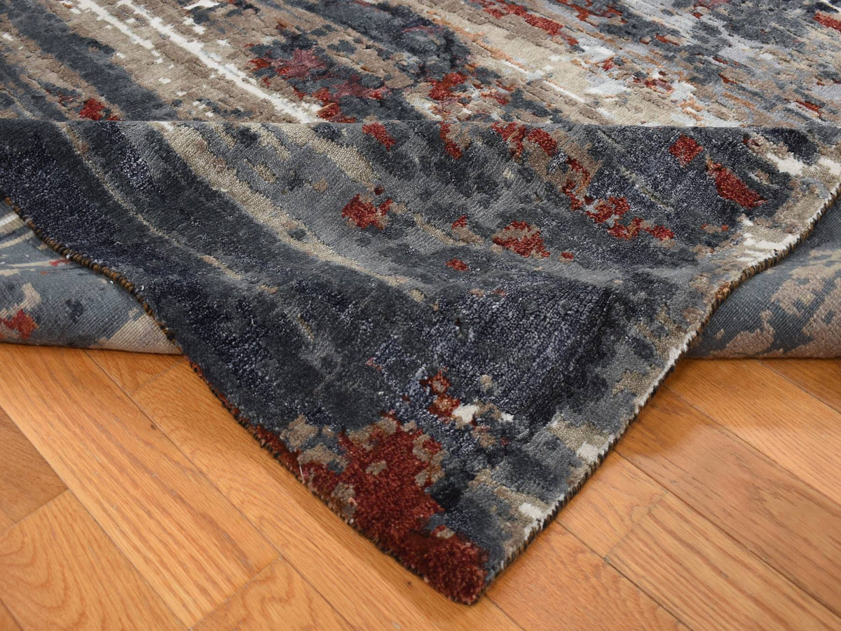 Modern / Contemporary hand-knotted wool/silk rug in Red, 9' x 12'2" — SKU O087149 (view 5)