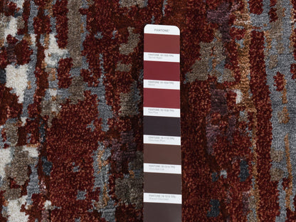 Modern / Contemporary hand-knotted wool/silk rug in Red, 9' x 12'2" — SKU O087149 (view 7)