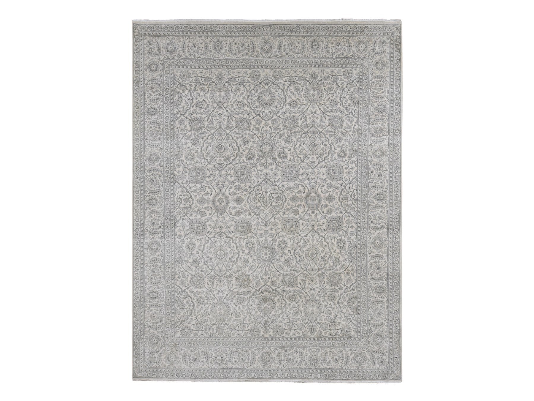 Silk hand-knotted silk rug in Ivory, 8'10" x 12' — SKU O087155