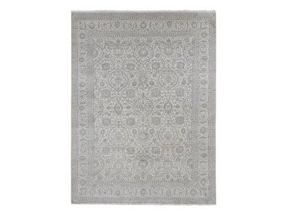 Silk hand-knotted silk rug in Ivory, 8'10" x 12' — SKU O087155