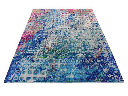 Blue 5'1" x 7'0" Modern and Contemporary Hand knotted Wool/Silk Rug - Sku: O087169